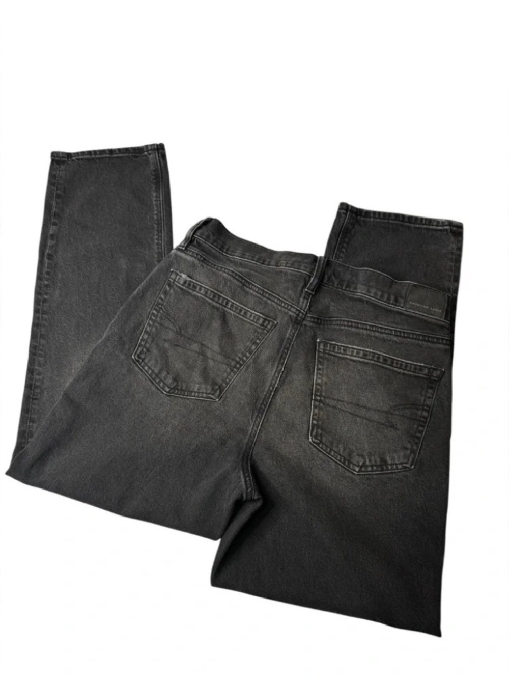 AE Stretch Super High-Waisted Ankle Straight Jean - Black Washed 8 US - Picture 4 of 9